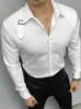 Men's Casual Shirts 2024 Fashion Shoulder Strap Splicing Metal Button Design Men Social Tuxedo Dress Shirt Slim Fit Long Sleeve