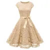 Abiti casual Abito da sera da sera con fiori di pizzo rosa vintage da donna Elegante manica corta cava per la festa di nozze Robe De Cocktail