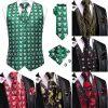 Gilets HiTie Christma Silk Gilet pour hommes Cravate Vert Blanc Santa Formelle Veste sans manches 4PC Hanky Bouton de manchette Paisley Costume Gilet Party