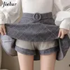 Jielur Plaid femmes jupe hiver mince noir Saia Faldas Chic Mini a-ligne jupe haute Wiast fermeture éclair jupes femmes automne S-XXL 240318