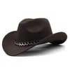 3 Sizes Western Cowboy Hat Chain Decor Wide Brim Jazz Felt Cap Vintage Women Men Fedora Outdoor Parentchild Riding Sun 240311