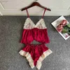 Sexy Pyjamas 2pcs Sexy Pajamas Sleep Set Women Satin Strap Cami Shorts PJS Suit V-Neck Sleepwear Lace Pyjamas Summer Femme Intimate Lingerie 24318