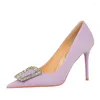 Dress Shoes High Heels For Women Hollow Rhinestone Italian Design Solid Color Pointed Pumps Stiletto Party Genuine Leather