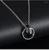 Pendant Necklaces Titanium Steel Square Double Ring LOVE LIFE Zircon Necklace Men's And Women's Couple Jewelry