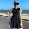 Women's Swimwear Wisuwore 2024 South Korea Large Conservative Swimsuit Skirt One-piece Dongdamen Ins Small Chest Spring