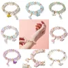 Bangle 1PC Women Girls Glass Beads Bracelet Butterfly Shape Pendant Ladies Elegant Charm Bacelet Jewelry Accessories