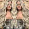 Rongduoyi Ombre Ash Blonde Blonde Wave Synthetic Wig Highlight Natural Healline Heat Fiber Lace Front Wigs Daily Women Use 240312
