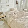 Threedimensional Pinch Preated Crafts Double Duvet Cover Set 220x240 Solid Twist Flowers King Size Bedding Quilt 240312