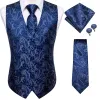 Vests HiTie Navy Blue Mens Vest Formal Silk Paisley Waistcoat Jacket Tie Handkerchief Cufflinks Set For Male Dress Suit Wedding Party