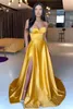 Sexy Gold Yellow Split Evening Dresses A Line Sweetheart Beaded Satin Long Prom Gowns Women Formal Vestidos BC18402