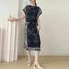 Miyake – robe de travail plissée de haute qualité, jupe 2 pièces, manches amples, haut demi-élégant, ensemble décontracté rétro coréen, 2024