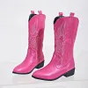 Stivali ricamo da cowgirl rosa stivali donne 2023 tacchi bassi autunno ginocchiera di boos occidentali più o meno taglia 43 slip on tacco botas cowboy