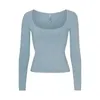 Pure Color Minimalism Style Square Neck U-hals Modal Elastic Slim Fit Long Sleeve T-shirt Underlay Womens Top 240311