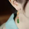 Dangle Oorbellen Natuurlijk Een Jade Fukudou Voor Vrouwen Chinese Stijl Ontwerp Verse Oude Gouden Ambachtelijke Bloem Lange Kwasten Eardrop Sieraden