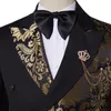 Ternos masculinos SZMANLIZI Double Breasted Preto Ouro Floral Jacquard Slim Fit Mens Casamento Noivo Smoking Party Jacket Pant Terno Masculino