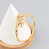 Nuovo leopardo sdraiato braccialetto collana set coppia anello orecchini gioielli rame placcato oro micro intarsio
