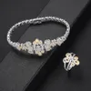 missvikki Elegant Shiny Flower Trendy Necklace Bangle Earrings Ring Luxury Nigerian Dubai Jewelry For Wedding Bridal Jewelry 240307