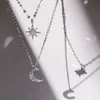 Koreaanse versie van Instagram Silver Sparkling Diamond Womens ketting dubbel gelaagde achthoekige maan ongebruikelijke kraag ketting O7n2