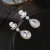 Headpieces Elegant Bridal Wedding Earrings For Bride Bridesmaids Cubic Zirconia Teardrop Drop Women's Formal Jewelry