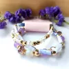 Bracelets à maillons 3 pièces/ensemble, perle acrylique ambre violet cylindrique, beaux bijoux modernes pour femmes, cadeau
