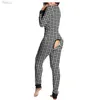 Sexy Pyjama Abdl Onesie Plaid Print Button-down Front Functionele V-hals Knoopsluiting Flap Jumpsuit Combinaison Pyjama Femme Sexy 24318