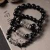 Strand Naturel Obsidienne PI Xiu Bracelet Hommes Main Chaîne Bouddha Perle Atmosphère Polyvalent Petit Ami Cadeau Souhaits En Gros Bracelet