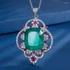 Anhänger Halsketten EYIKA Luxus Hohl Design Erstellt Smaragd Amethyst Frauen Halskette Lila Grün Fusion Kristall Zirkon Blume