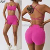 Tute da donna Set senza cuciture Abbigliamento sportivo da allenamento sexy Abbigliamento da palestra 2 pezzi Set sportivi Leggings a vita alta da donna Pantaloncini fitness Completo reggiseno sportivo 24318