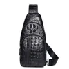 Saco de couro genuíno padrão de crocodilo homem peito camada superior ombro masculino mensageiro coreano bagpack