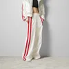 Kvinnors spårdräkter designer gg färg blockerande vanlig stickad dragkedja hoodie jacka+elastisk hög midja vävt bälte lösa breda benbyxor set uehq