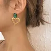 Stud Earrings Hollow Heart Green Glass For Women Gold Color 2024 Fashion Jewelry Party Earring Female Simple