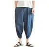 Men's Shorts Linen Harlan Pants Light Loose 3/4 Draw Rope Elastic Waist Casual Beach Yoga Outdoor Warm