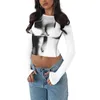 Женские футболки, женские укороченные топы S Y2K, винтажные футболки с длинным рукавом в стиле феи в стиле гранж 90-х, 00-х годов с круглым вырезом в стиле ретро с эстетическим принтом