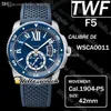 TWF F5 Calibre De Dive WSCA0011 Cal 1904-PS MC Automatik-Herrenuhr, superleuchtende Keramiklünette, römische Markierung, blaues Zifferblatt, Gummiuhr2427