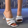 Slipare Fashion Square Toe Slipper Women's Summer High Heels Open Casual Sandals Women White Female Footwear