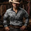 Camisas de vestido masculinas retro manga longa ocidental cowboy masculino camisa social blusa rockabilly homens rua vintage moda casual roupas camisas