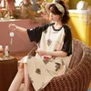 Women's Sleepwear Pajamas Summer Cotton Cute Korean Student Youth Loose Nightdress Thin Short-sleeved Home Service Female