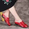 Boots Mum's Leather Slippers 2021 Women Soft Summer Shoes Close Toe Slides Low Heels Comfortable for Wearing Black Red Dropshipping