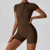 Damskie dresy letni zamek błyskawiczny Bodysuit z krótkimi rękawami Scos na siłownię trening trening taniec fitness Bodysuit 24318