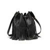 Shoulder Bags Leather For Women Handmade Tassel Messenger Bag Vintage Lady Drawstring Bucket