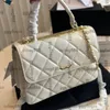 Womens Trendy Vintage Classic Letter Metal Flap Quilted Bags Top Handle Totes Gold Hardware Matelasse Chain Crossbody Shoulder Accordion Handbags Purse 25cm