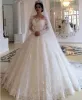 Vintage manga longa rendas vestidos de casamento uma linha applique sheer jóia pescoço árabe dubai vestidos de noiva plus size maternidade robes de maraige