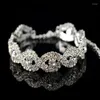 Bangle Party Dress Elegant Deluxe Austrian Crystal Bracelet Women Infinity Rhinestone Gift (Color: Silver) H9