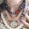Hiphop Black Rhinestones Pendant Pearl Necklace Men Steel Mens Jewelery Man Necklac 240311