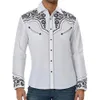 Primavera ocidental vintage impresso camisas para homens manga longa casual solto magro botão para baixo vestido camisa blusa topos roupas masculinas 240319