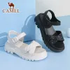 Laarzen kameel zomer helling hiel sandalen vrouwen schoenen mode retro stijl lederen sandaal comfortabel casual wedge hiel sandalen vrouw