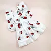 Hundkläder Stylish Set Cherry Print Pet Dress med ärmar Huvudbonader för katter Dogs Summer Vest Kjol Small