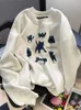 Kawaii Catprints Sweatshirts pour femmes automne hiver plus velours col rond sans chapeau sweats à capuche étudiants décontractés mode Harajuku adolescents 240228