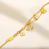 Braccialetti classici alla moda Bracciale rigido in acciaio inossidabile placcato oro 18 carati Ciondolo a forma di fiore Lettera Pendenti Amanti Polsino Bracciale a catena Bracciale da donna per regalo di compleanno