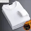 2PCS Mens Underwear Winter Longsleeved Thermal Plus Velvet Padded Tshirt ONeck Solid Color Slim Bottoming Shirt 240312